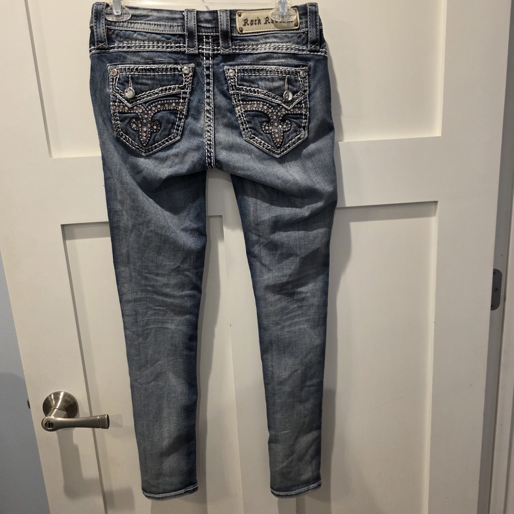 Rock Revival Denim Barby Ankle Skinny Jeans Fleur-De-Lis Embellished Blue 25x27 - Picture 3 of 16